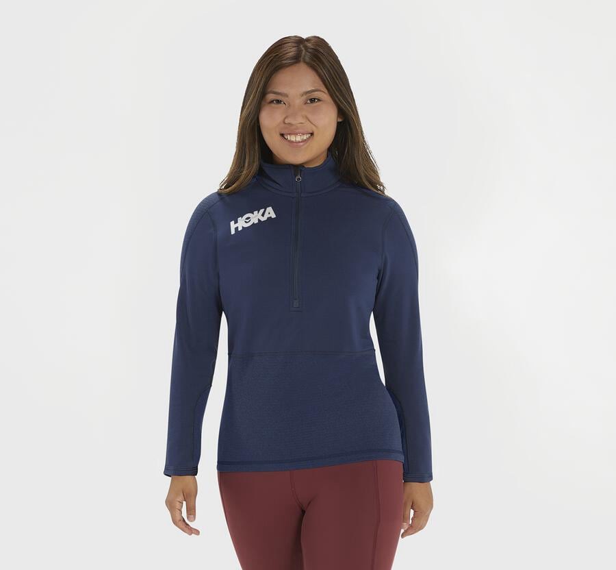 Hoka One One Tops Womens Navy - 1/2 Zip Midlayer - 79605XVOB